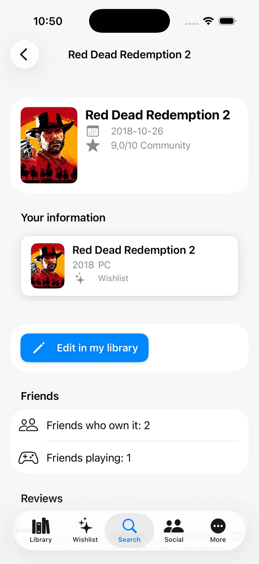 Detalle de un juego en GGEZ con información personal y actividad de amigos