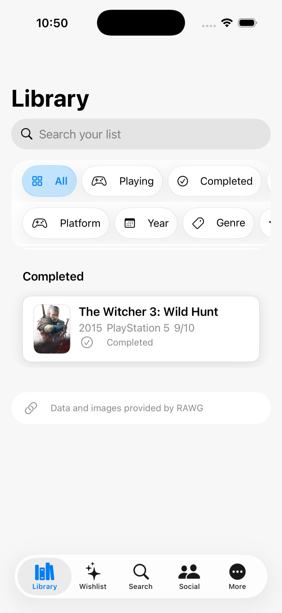 Biblioteca de GGEZ con búsqueda, filtros y un juego completado